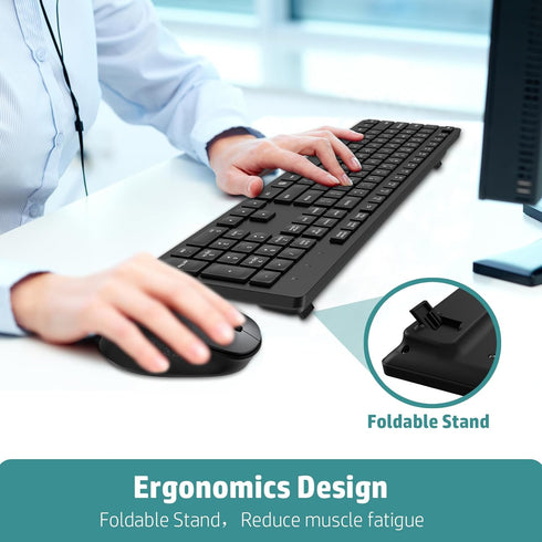 LeadsaiL Wireless Keyboard and Mouse Combo, Full-Sized Ergonomic Keyboard, Silent Mouse Set, 2.4GHz USB Receiver