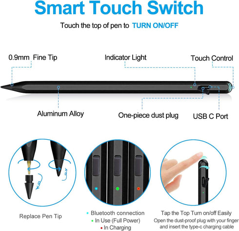 Stylus Pen for iPad 2018-2024, Apple Pencil with Palm Rejection for iPad 10th/9th/8th/7th/6th Gen, iPad Pro 11/12.9",