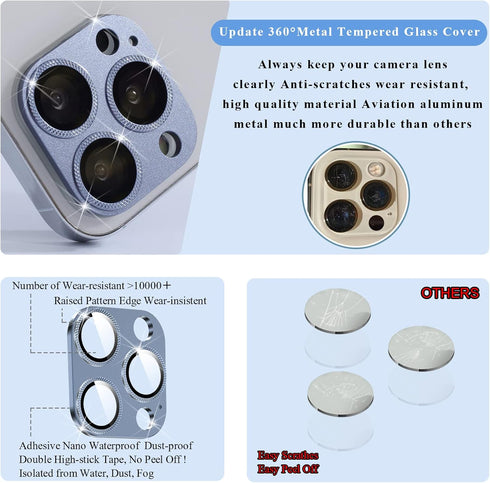 2 Pack 13 10 Camera Lens Protector Compatible for iPhone Pro/Max, Aluminum Alloy Metal & H Tempered Glass