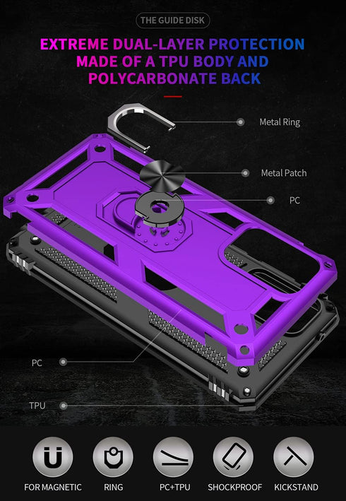 Samsung A02s Case with HD Screen Protector, Military-Grade Kickstand Holder, Shockproof Cover for Galaxy A02s, Purple