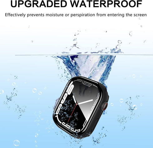 YMHML Waterproof Case Compatible for Apple Watch Series 8 Series 7 45mm with Tempered Glass Screen Protector, Hard PC Full Coverage Touch Sensitive Protective Cover for iWatch 8/7 Accessories, Black