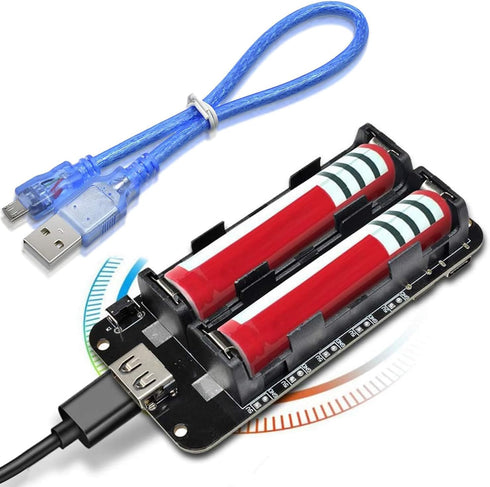 diymore 1865O Battery Holder Double Li-ion V8 Battery Shield Micro USB 5V/3A 3V/1A Power Bank Battery Charging Module for Raspberry Pi and Arduino ESP32 with 30CM USB Port line(2 Holders)