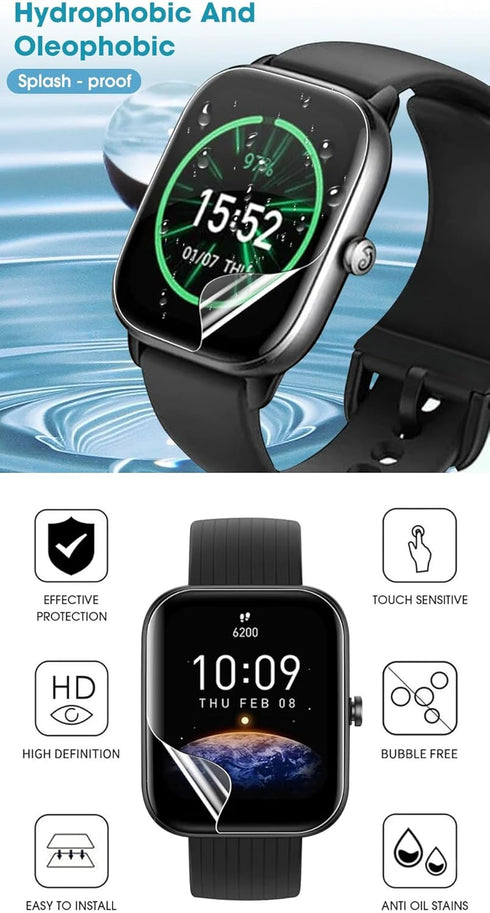 5Pcs Hydrogel Screen Protector for Amazfit Active 1.75" Smartwatch Soft HD Clear TPU Film Touch Sensitive, Self-Healing, Anti-Scratch, Ultra-Thin, Easy Installation