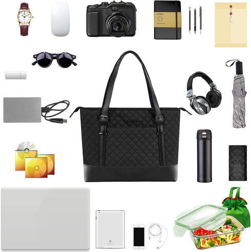 KROSER Laptop Tote Bag 15.6 Inch with USB Port, Large Computer Shoulder Bag for Women, Laptop Case for Office Business