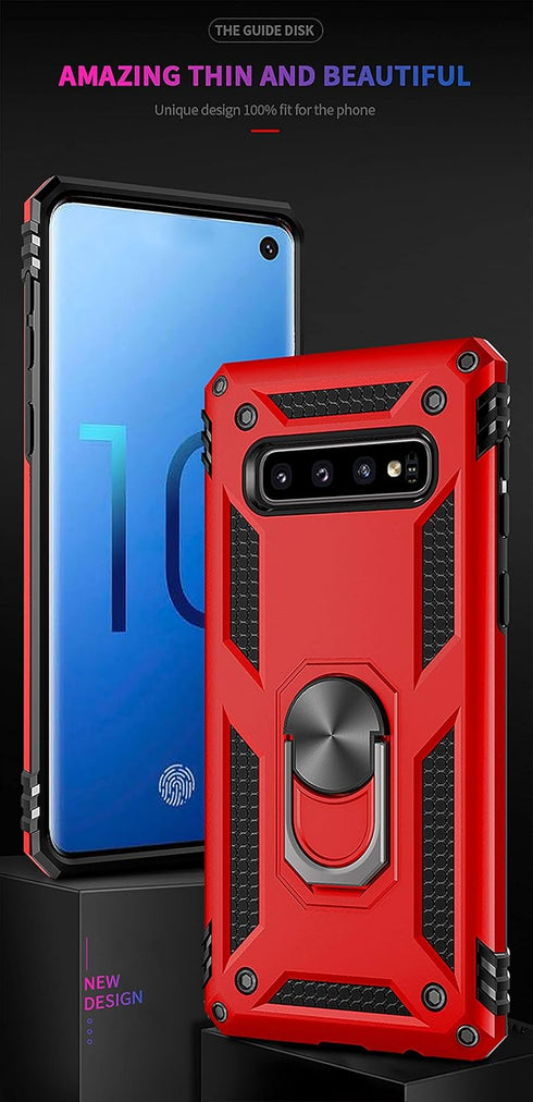 Androgate Case for Samsung Galaxy S10 Plus with HD Screen Protectors - Military-Grade Metal Ring Holder Kickstand,