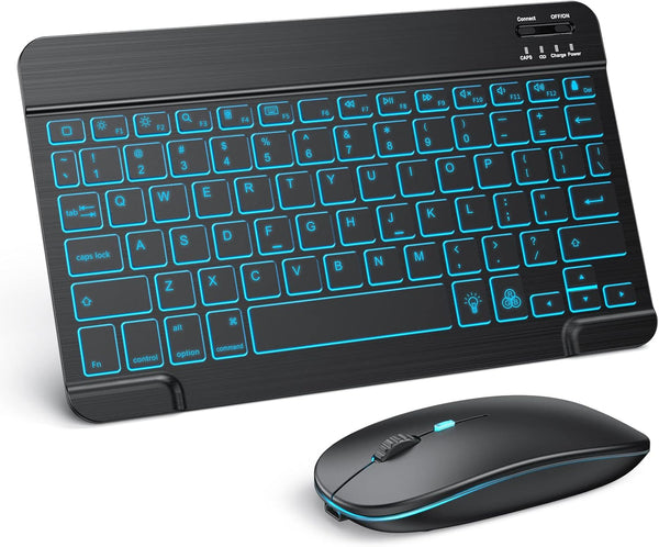 TECURS Bluetooth Keyboard & Mouse Combo for iPad, 7-Color Backlit, Rechargeable, Compatible with iPad 10th/9th/8th Gen,
