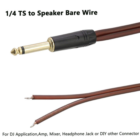 XMSJSIY 2M 1/4 TS to Speaker Bare Wire Audio Cable with 6.35mm Male Mono Adapter Replacement Gold-Plated OFC HiFi Cord