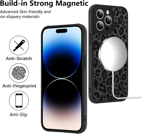 KANGHAR Case for iPhone 14 Pro, Compatible with Magsafe, Leopard Printed Pattern Cute Cheetah