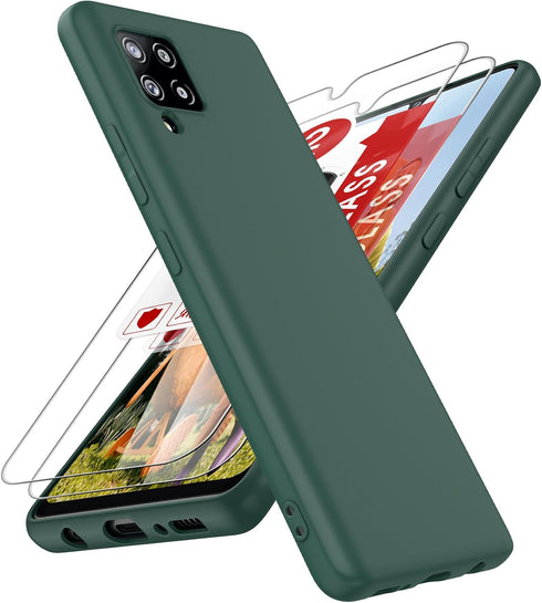 LeYi Liquid Silicone Slim Silky-Soft Case Cover for Samsung Galaxy A42 5G with 2 Pack Tempered Glass Screen Protector
