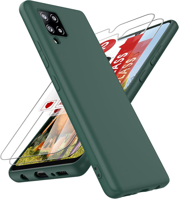 LeYi Liquid Silicone Slim Silky-Soft Case Cover for Samsung Galaxy A42 5G with 2 Pack Tempered Glass Screen Protector