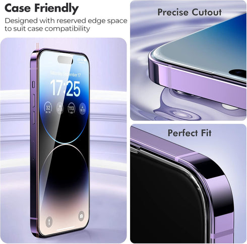 UNBREAKcable iPhone 14 Pro Screen Protector 3-Pack, 9H Hardness, 99.99% HD Clear, Case Friendly, Easy Install Frame.