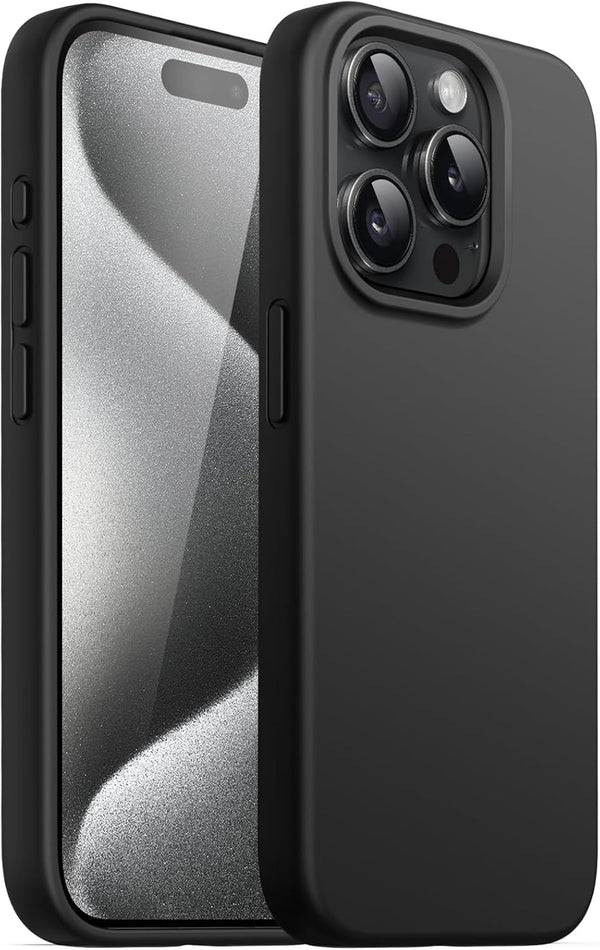 JETech Black Silicone Case for iPhone 15 Pro Max 6.7-Inch, Shockproof Full-Body Protection, Silky-Soft Touch.