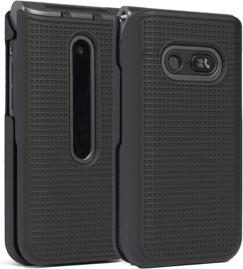 Nakedcellphone Case for LG Classic Flip, Black Protective Snap-On Hard Shell Cover with Grid Texture for LG Classic