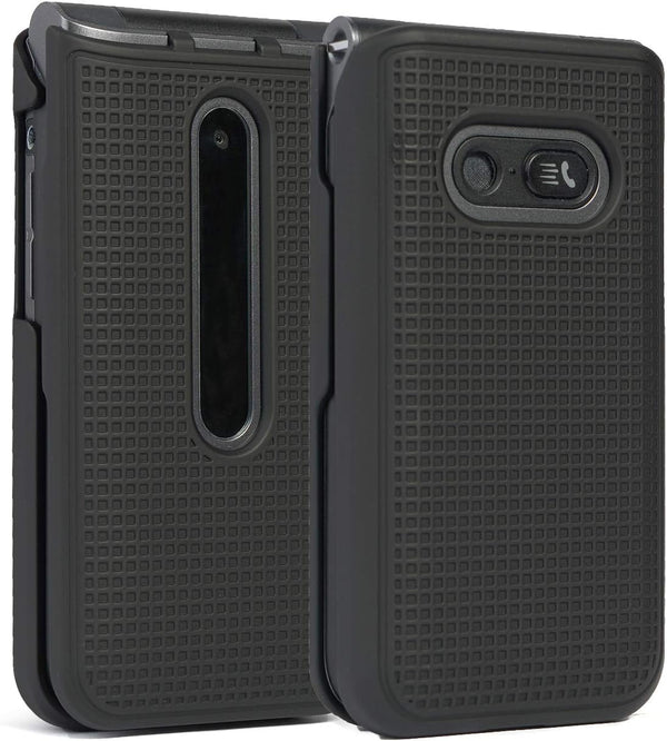 Nakedcellphone Case for LG Classic Flip, Black Protective Snap-On Hard Shell Cover with Grid Texture for LG Classic