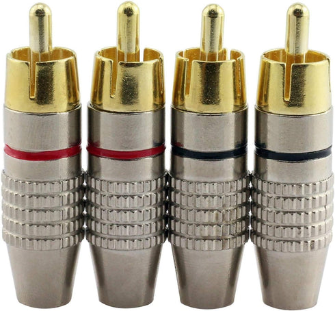 4Pcs RCA Plugs, Gold Plated Solderless Male Plug Screws, Audio Video in-Line Jack Cable Connector, 2 Black and 2 Red