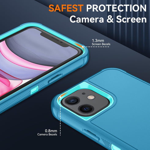 SunStory 11 3-Layer Cover,3 1 11 6.1",LakeSkyBlue Compatible with iPhone Case with HD Screen Protector, Heavy Duty