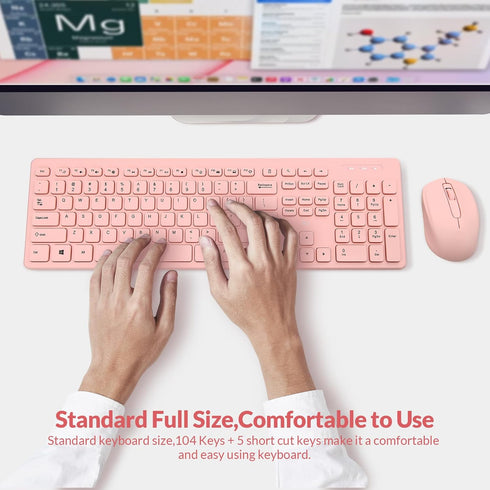 Rii Wireless Keyboard and Mouse Combo, Standard Office PC Keyboard with Optical Wireless Mice in Pink