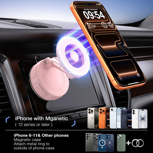 Vooii (130LB 360 Phone Holders for Your Car for Magsafe Car Mount Ultra Suction Cup & Adjustable) Vacuum Cell Phone Car