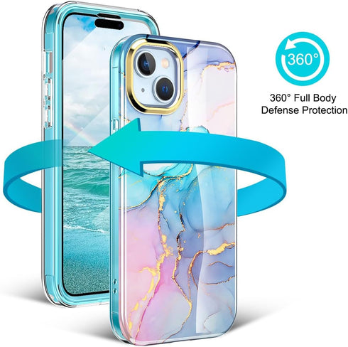 Stylish Full Body Shockproof Protective Rugged TPU Case for iPhone 15, Lightweight for Women/Girls