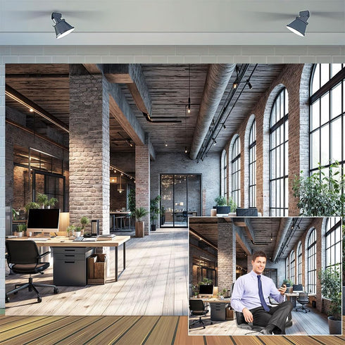 JAWO 7X5ft Modern Office Backdrop for Video Conference Business Backdrops Rustic Brick Wall