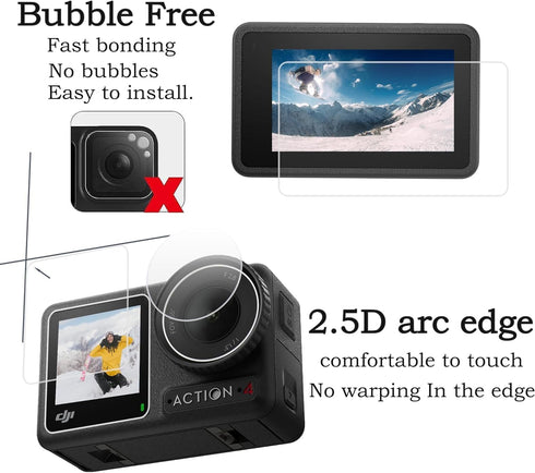 PCTC Screen Protector for DJI OSMO Action 4 Camera, Lens Protector + Tempered Glass LCD Display Film + Silicone Lens Cap