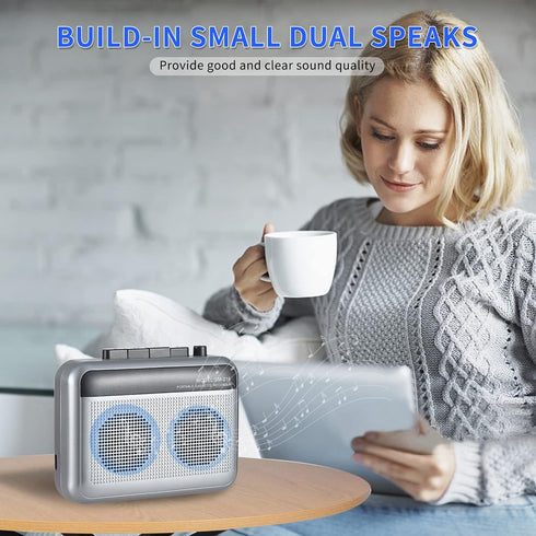 Portable Cassette Player Recorder with Bluetooth Transmitter, Walkman with Headphone Jack and Built-in Speaker