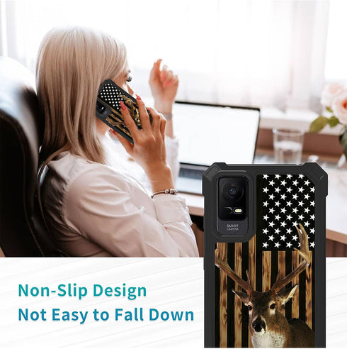 Shop TCL ION X & ION V Case with Glass Screen Protector, Heavy Duty Rugged PC & TPU Bumper, American Flag Deer Design.