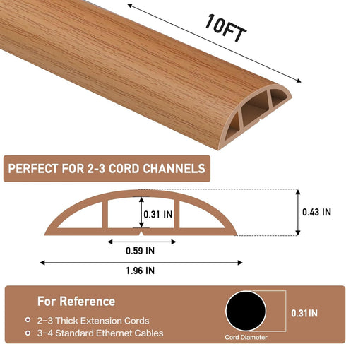 Floor Cord Cover Self Adhesive Hider, 10Ft Light Brown Wood Extension Cord Protector for Cable Management