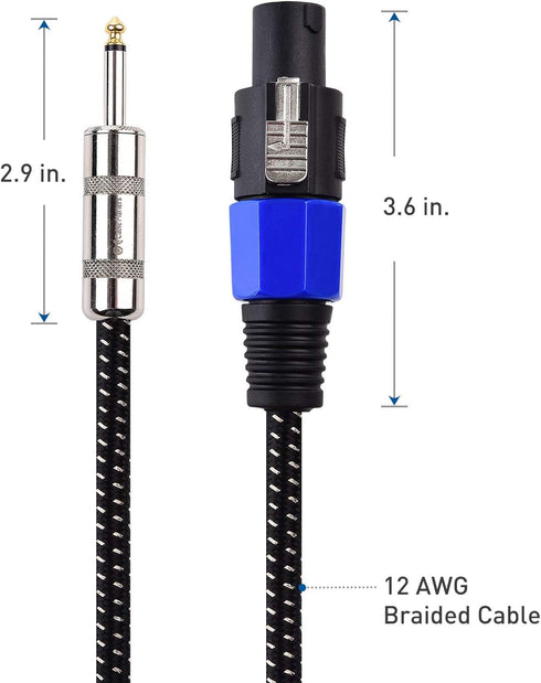 Cable Matters Premium Braided 12AWG 1/4 Inch TS to Speaker Cable 6 ft for Speakon NL4FC Port