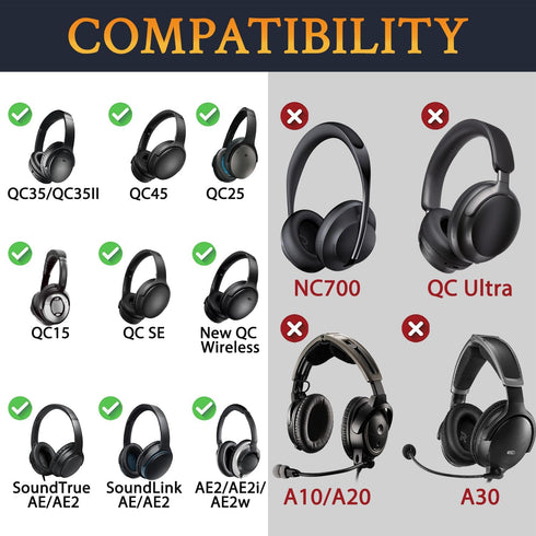 SOULWIT Sweatproof Silicone Ear Pads Cover for Bose QuietComfort QC15 QC25 QC2 QC35 QC45/Ae2 Ae2i Ae2w Headphones