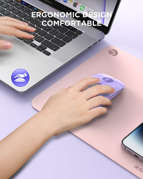 Wireless Bluetooth Mouse, Purple, 1600 DPI, Long Battery Life, Dual Connectivity, Quiet Click, High-Precision Optical