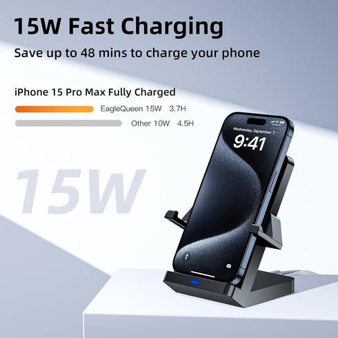 Wireless Charger, 15W Fast Wireless Charging Stand, Wireless Charging Station for iPhone 15/14/13/12/11/XR/XS/8, Samsung Galaxy S23/S22/S21/S20, Note 20/10 (Adapter Not Included, Black)