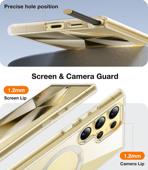 TORRAS 360° Spin Magnetic Kickstand for Samsung Galaxy S24 Ultra Case - Compatible with MagSafe, Transparent Slim