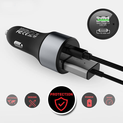 LinkOn 63W Car Charger, 45W USB-C PD3.0 PPS and 18W USB-A QC3.0 Compatible with MacBook Air, iPhone Xs/Max/XR/X/8,