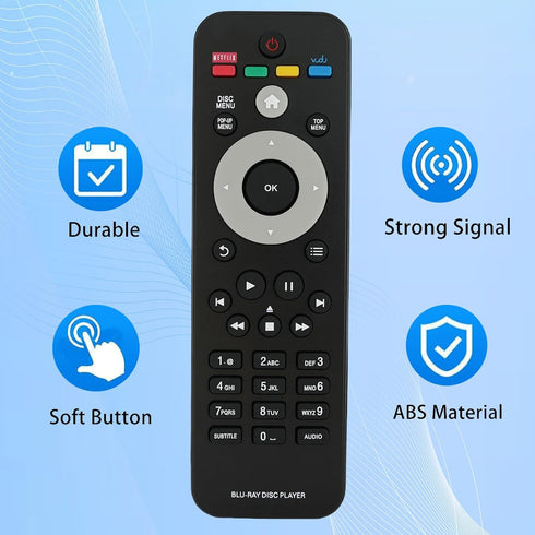 Replacement Remote Control for Philips BDP2105F7, Compatible with BDP2385, BDP2185/F7 Blu Ray DVD Player