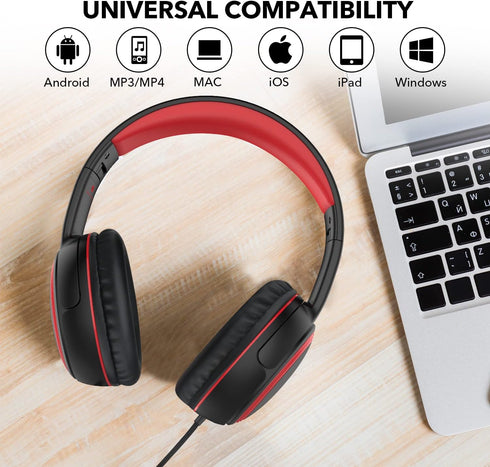 A10 On-Ear Headphones (Black) - Lightweight, Portable Wired Stereo Bass with Microphone & 1.5M No-Tangle Cord.