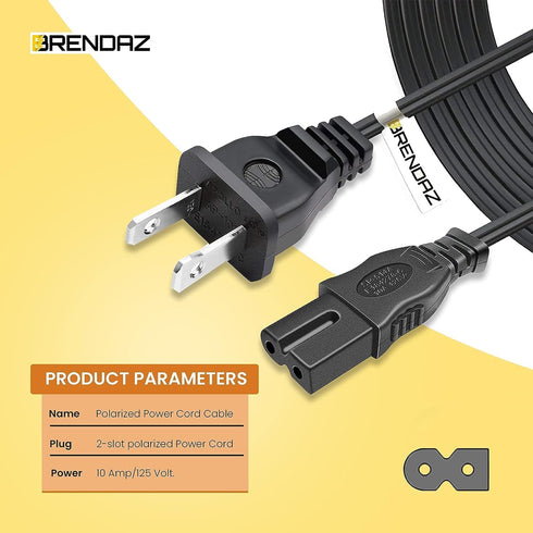 BRENDAZ (5-Pack) C7 2 (6-Feet) Polarized Power Cord, Prong AC Power Cable, Compatible with Vizio D, E, M Series HDTV