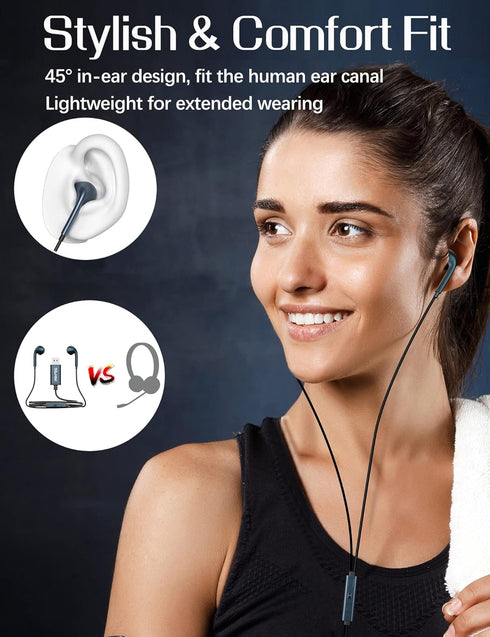 USB Headset with Microphone for PC, 2M USB Earbuds for Laptop, PS4/PS5, Volume Control & Mute, Ideal for Home & Office.