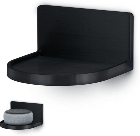 BRAINWAVZ Screwless Round Floating Shelf Mount for Cameras, Speakers, Plants, Easy to Install, 4.6 x 4.2 (Black)