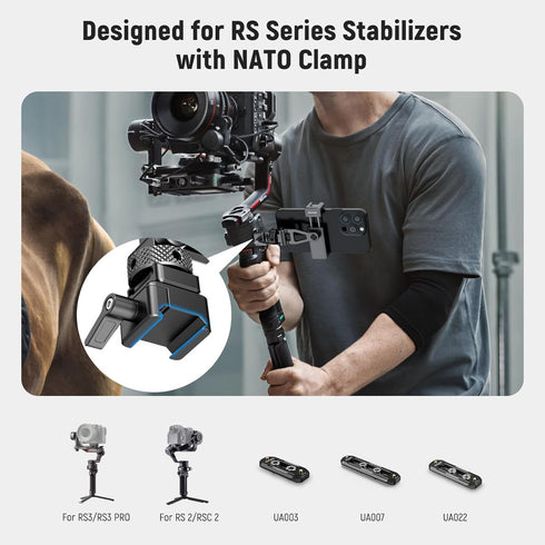 Neewer Metal Phone Tripod Mount with Cold Shoe & NATO Clamp for DJI RS4 RS3 Pro RS2 RSC2 Gimbal Stabilizer, 180° Tilt