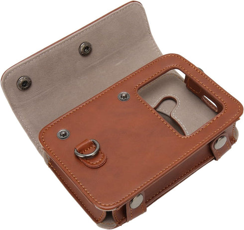 Retro Camera Case, Mini Shot 3 PU Leather Waterproof Handbag, Lightweight Camera Backpack for Women, Brown Camera Case