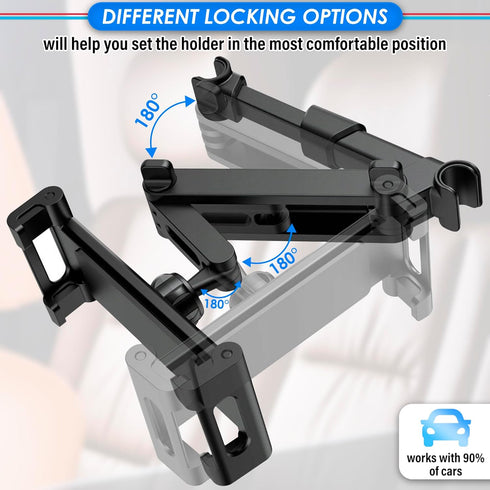 Universal Phone Mount Holder for Car - Black Car Phone Holder Mount iPad Back Seat Switch Head Rest Mount - Adjustable