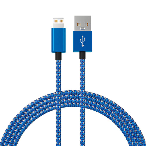 iPhone Charger Lightning Cable, 1 Pack 6 ft Blue/White Nylon Braided USB Charging High Speed Data Sync for iPhone