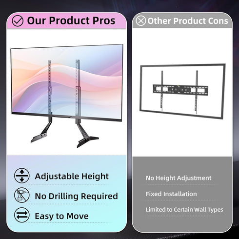 KAMIWI Legs-7 32"-65" 800x400mm 120 LBS Universal TV Stand Base Replacement,Metal TV Level Height Adjustable,Desktop TV