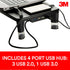 3M 4-Port Adjustable Monitor Stand with USB Hub, Black, Great for Computer Monitors, Laptops, TVs, Speakers, Printers