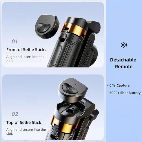 Briteroh 4" 4-Leg 360 3.8 oz Mini Selfie Stick Tripod, Pocket-Sized Selfie Stick with Bluetooth Remote, Reinforced