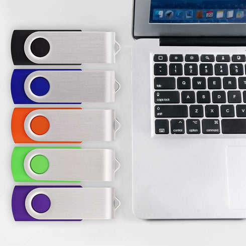 5 Pack 32GB Flash Drive, USB 2.0 Swivel Thumb Drives for Data Storage, Black/Blue/Orange/Green/Purple