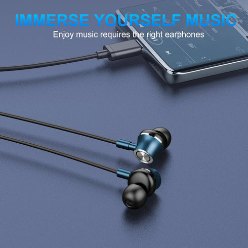 USB C Wired Earbuds, in Ear Earphones USB Type C Headphones for Laptop with Microphone, Magnetic Noise Canceling Headset Compatible for PC iPad Pro Samsung MacBook (Blue)