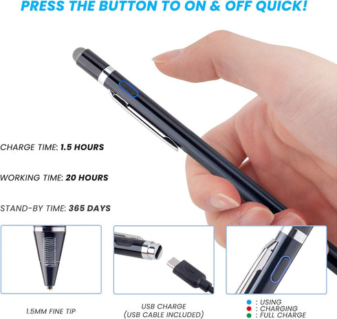 Stylus Pen for Lenovo Yoga 520/530/540/740/940 Tablets, EDIVIA Digital Pencil with 1.5mm Ultra Fine Tip, Black