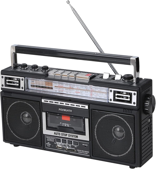 Portable Cassette Player Boombox AM/FM/SW1/SW2 Radio Tape Player Recorder with Bluetooth
